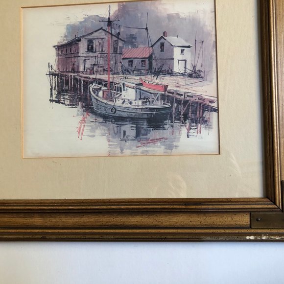 Old village water front scene framed print wall art home decor - Picture 4 of 5